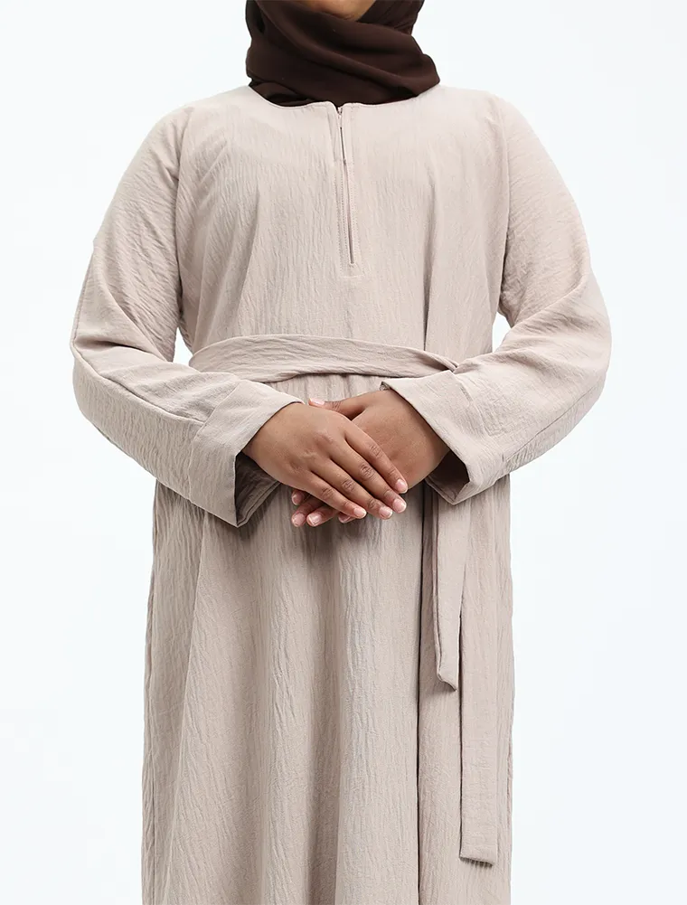 Beige Linen Feel Basic Girls Abaya